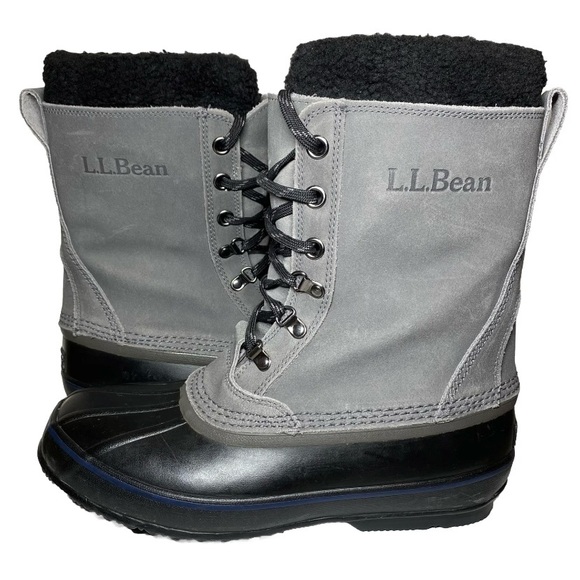 LL Bean Insulated Snow Boots Men’s 10 Gray/Black Sherpa Removable Lining, 284892 - Picture 1 of 10